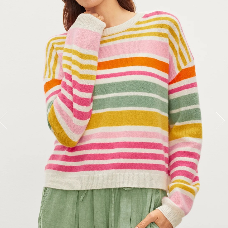 Velvet By Graham & Spencer Anny Cashmere Striped Crew Neck Sweater